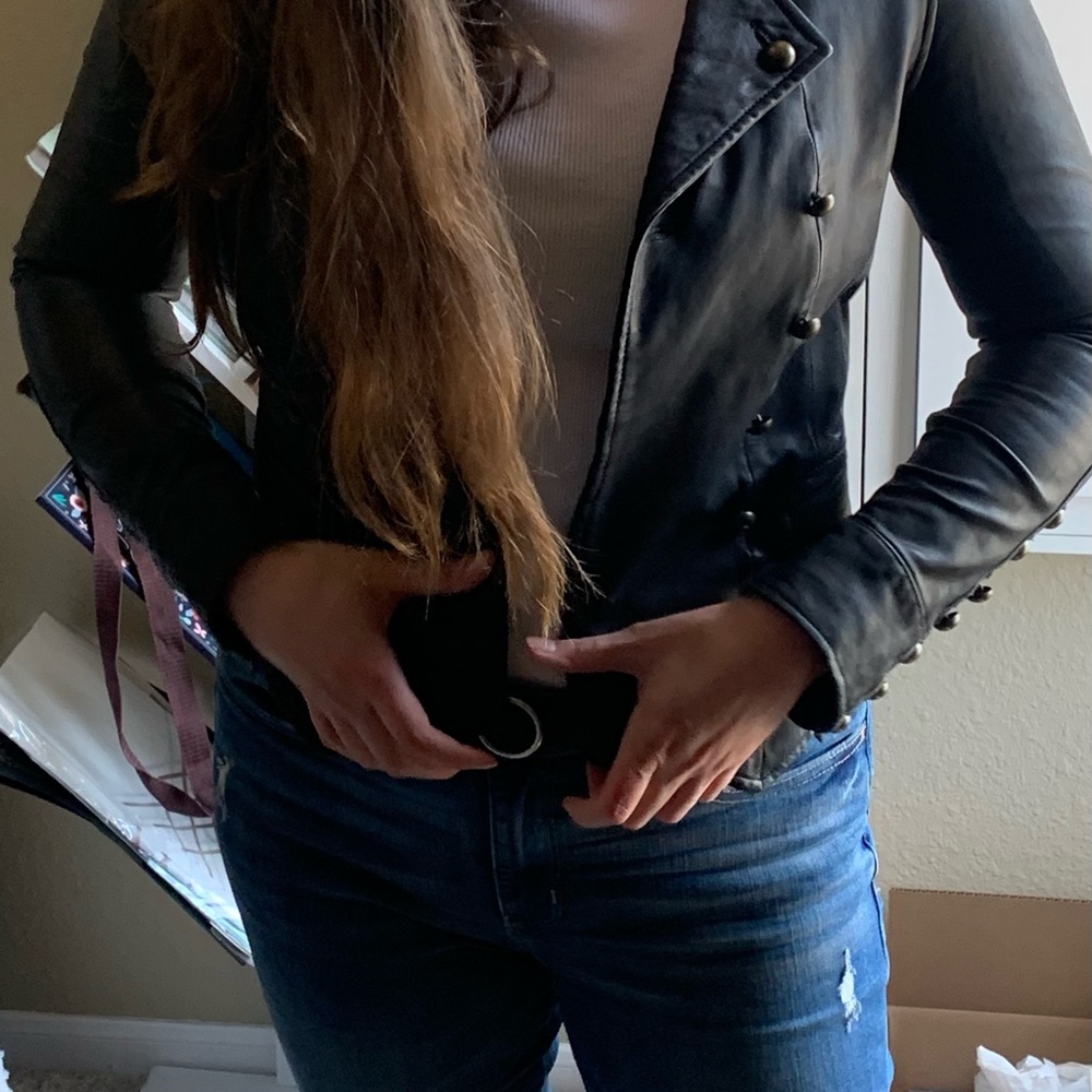Joie Black Leather and Silk Jacket - Picture 4 of 13